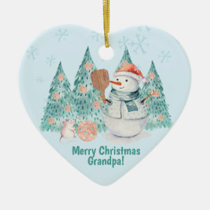 Pickleball Snowmen, minty Christmas for Grandad Ceramic Tree Decoration