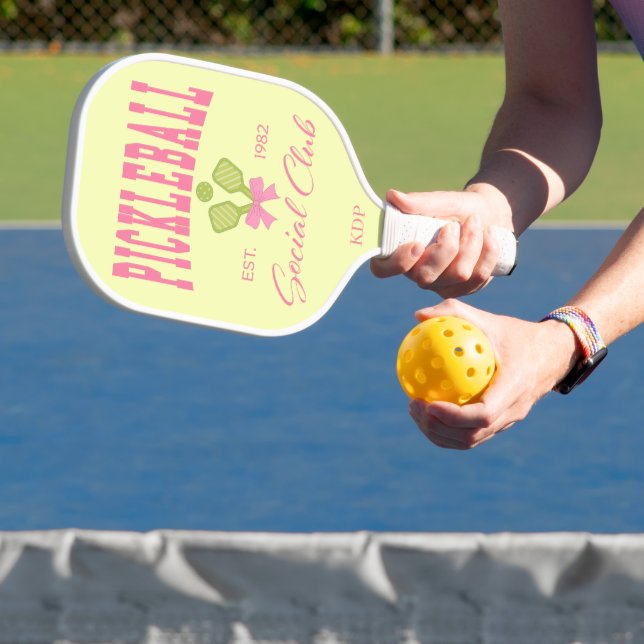 Pickleball Social Club Pink Bow Monogram Paddle (Insitu)
