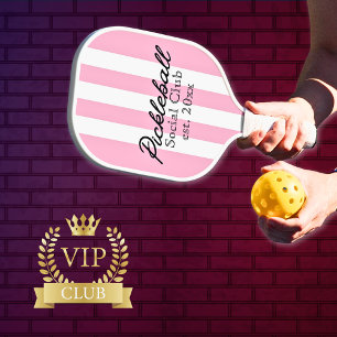 Pickleball Social Club Pink Stripes Retro Paddle