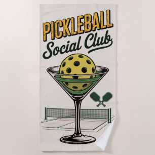 Pickleball Social Club Retro Paddle Court  Beach Towel
