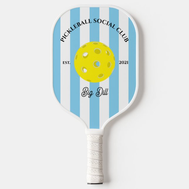 Pickleball Social Club Striped Personalised Blue Paddle (Front)
