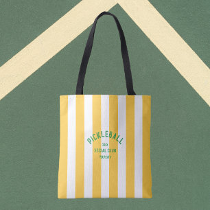 Pickleball Social Club Yellow Cabana Stripe  Tote Bag