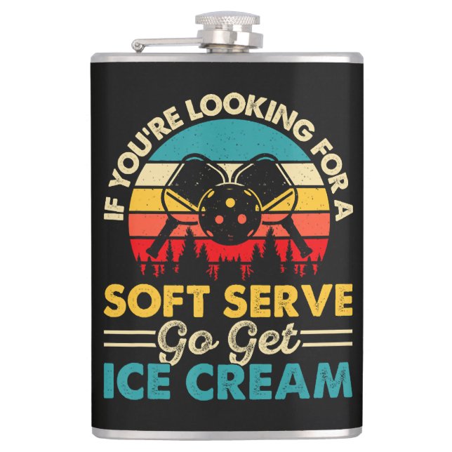 Pickleball Soft Serve Funny Sports Pun Hip Flask (Front)