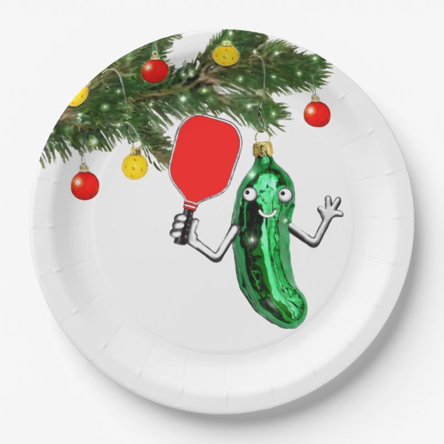Pickleball Sports Christmas Holiday Paper Plate (Front)