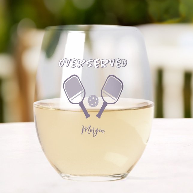 Pickleball Sports Pun Custom Name Purple Girly Fun Stemless Wine Glass (Creator Uploaded)