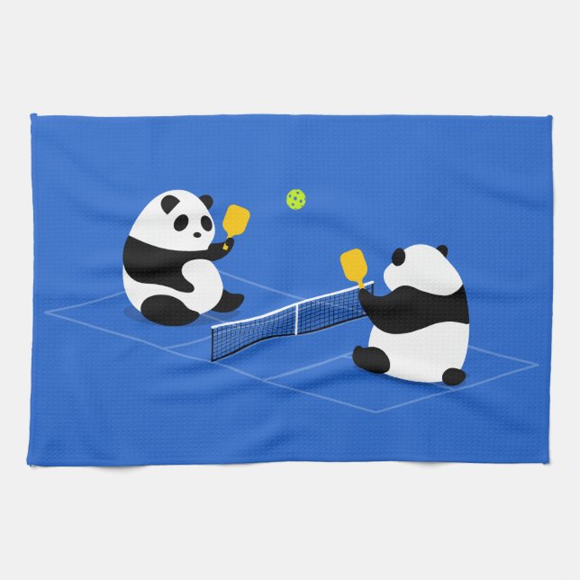 Pickleball Sports Towel: "Pickleball Pandas" Tea Towel (Horizontal)