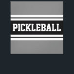 PICKLEBALL Sporty Black White Grey Racing Stripes Canvas Print<br><div class="desc">This fun sporty design features PICKLEBALL text inside a highlighted wide black stripe with double white stripes against a grey background.</div>