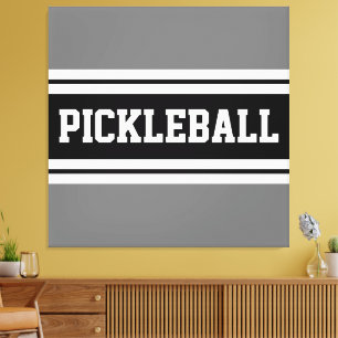 PICKLEBALL Sporty Black White Grey Racing Stripes Canvas Print