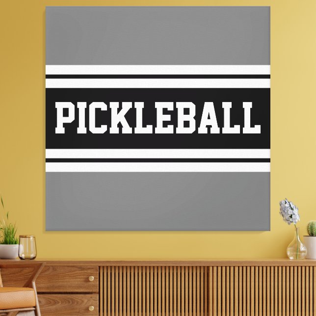 PICKLEBALL Sporty Black White Grey Racing Stripes Canvas Print (Insitu(LivingRoom))