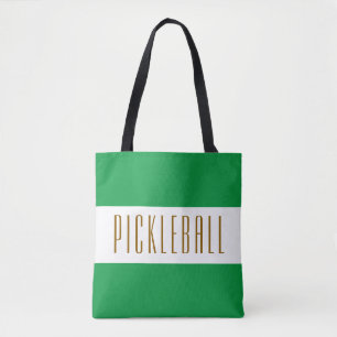 PICKLEBALL Sporty Bright Green White Stripes Text Tote Bag