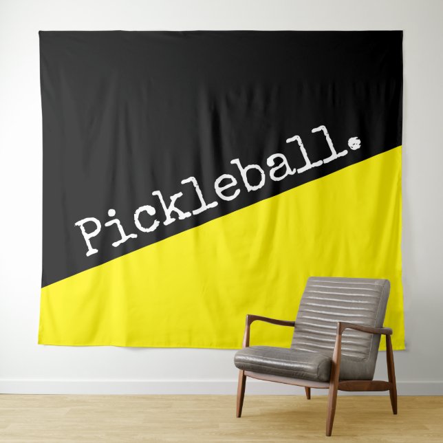 PICKLEBALL Sporty Bright Yellow Black Colour Block Tapestry (In Situ (Horizontal))
