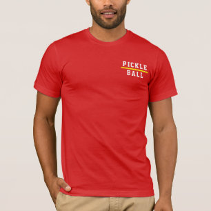 PICKLEBALL Sporty Text Yellow Stripe On Bright Red T-Shirt