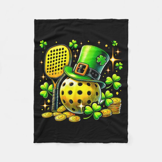 Pickleball st patricks day lucky pickleball player fleece blanket (Front)