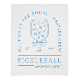 Pickleball summer girls coastal blue aesthetic poster