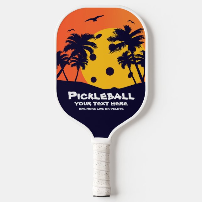 Pickleball Sun Palm Trees Add Custom Text Tropical Pickleball Paddle (Front)