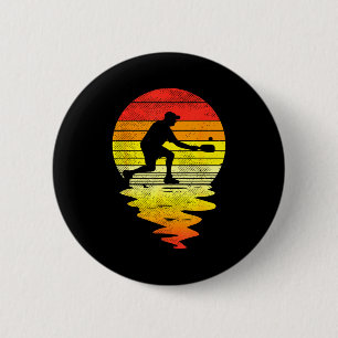 Pickleball sunset retro sport pickle ball player 6 cm round badge