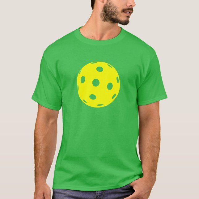 Pickleball T-shirt: Yellow Ball on Green (Men) T-Shirt (Front)