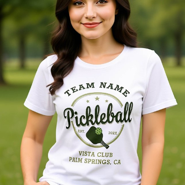 Pickleball Team Club Personalised Emblem Green Tri-Blend Shirt (pickleball personalized shirt emblem club team player vintage custom text name green retro)