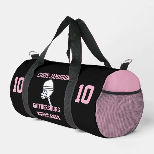 Pickleball Team Coach Player Black Pink Custom Duffle Bag (Right Corner)