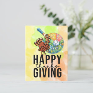 Pickleball  Thanksgiving with turkey and racket  Postcard
