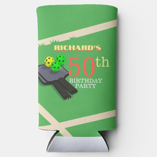 Pickleball Themed Sports Dinking Birthday Party Seltzer Can Cooler (Front)