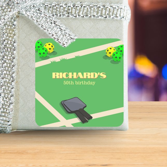 Pickleball Themed Sports Dinking Birthday Party Square Sticker (Creator Uploaded)