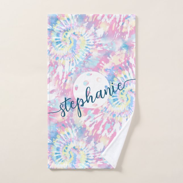 Pickleball Tie Dye Script Personalised Sport Hand Towel (Hand Towel)