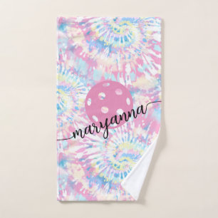 Pickleball Tie Dye Script Personalised Sport Hand Towel