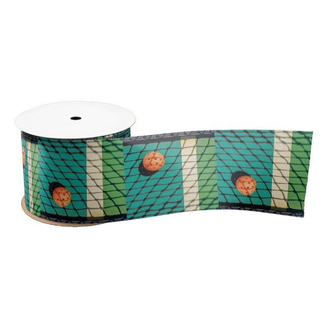 Pickleball 'Til the Streetlights Come On Teal Satin Ribbon (Spool)