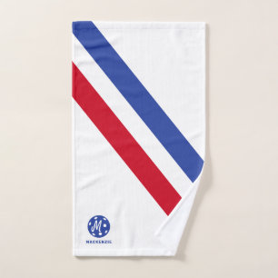 Pickleball Towel Red White Blue Stripe Personalise