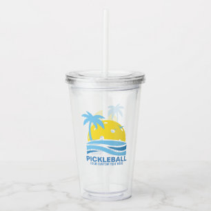 Pickleball Tropical Palm Tree Sun Your Custom Text Acrylic Tumbler