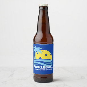 Pickleball Tropical Palm Tree Sun Your Custom Text Beer Bottle Label