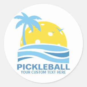 Pickleball Tropical Palm Tree Sun Your Custom Text Classic Round Sticker