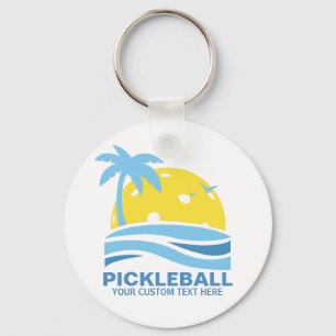 Pickleball Tropical Palm Tree Sun Your Custom Text Key Ring