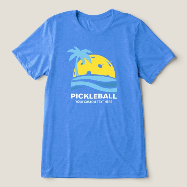 Pickleball Tropical Palm Tree Sun Your Custom Text Tri-Blend Shirt (Design Front)