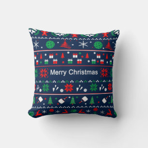 😄 Pickleball🎄 Ugly Christmas Sweater style blue Cushion