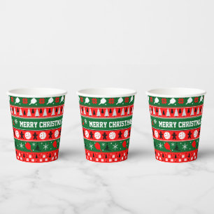 Pickleball Ugly Sweater Holiday Paper Cups
