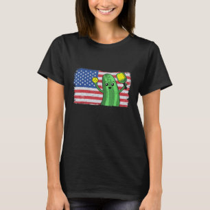 Pickleball Us American Flag Pickle With Paddle Pic T-Shirt