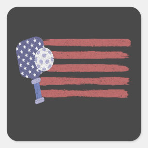  Pickleball US Flag American Patriotic Pickleball  Square Sticker