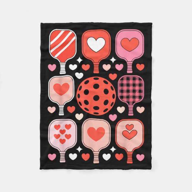 Pickleball valentine's day funny heart paddleball fleece blanket (Front)