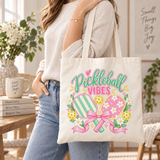 Pickleball Vibes Pastel Paddle Tote Bag