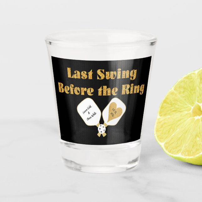 Pickleball Wedding Black and Gold Personalised Shot Glass (Front)