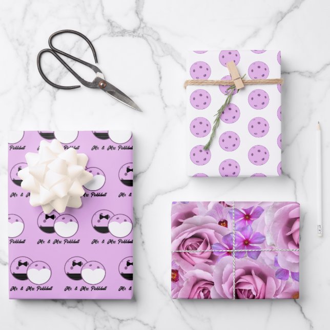 Pickleball Wedding Lavender Personalise Gift Wrap  (Front)