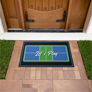 Pickleball Welcome Mat Blue Green Personalized