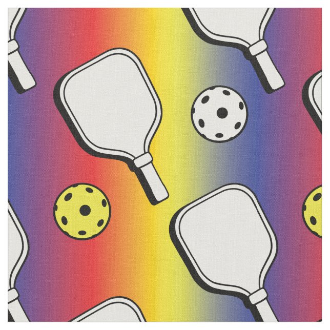 Pickleball - white on gradient mixed colours bg fabric (Close Up)