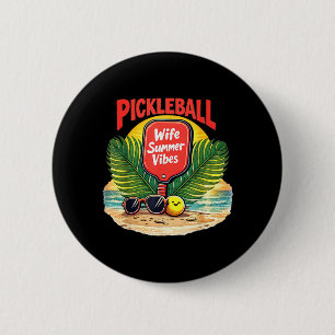 Pickleball Wife Summer Vibes Retro Beach 6 Cm Round Badge