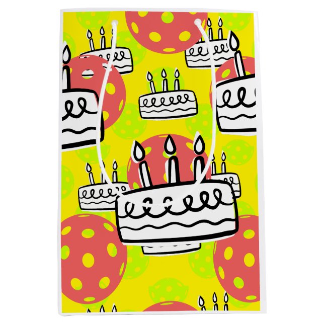 Pickleball with Birthday Cake on Yellow background Medium Gift Bag (Front)