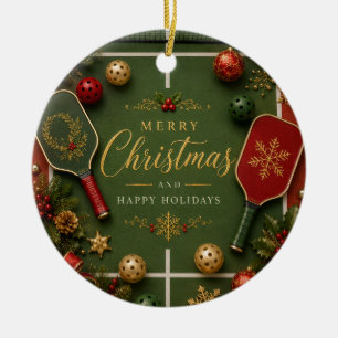 Pickleball with Christmas Frame Ceramic Tree Decoration