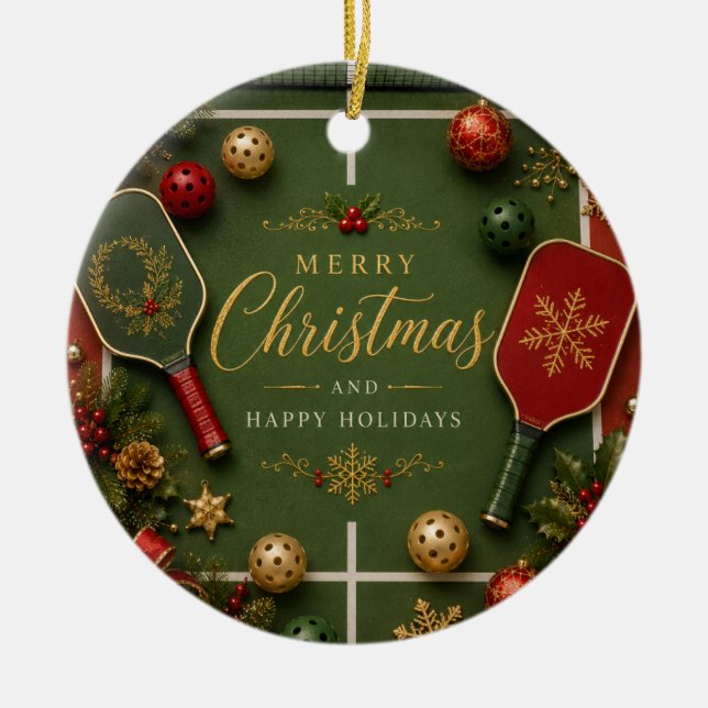 Pickleball with Christmas Frame Ceramic Tree Decoration (Front)