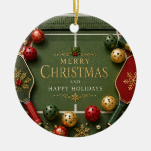 Pickleball with Christmas Frame Ceramic Tree Decoration